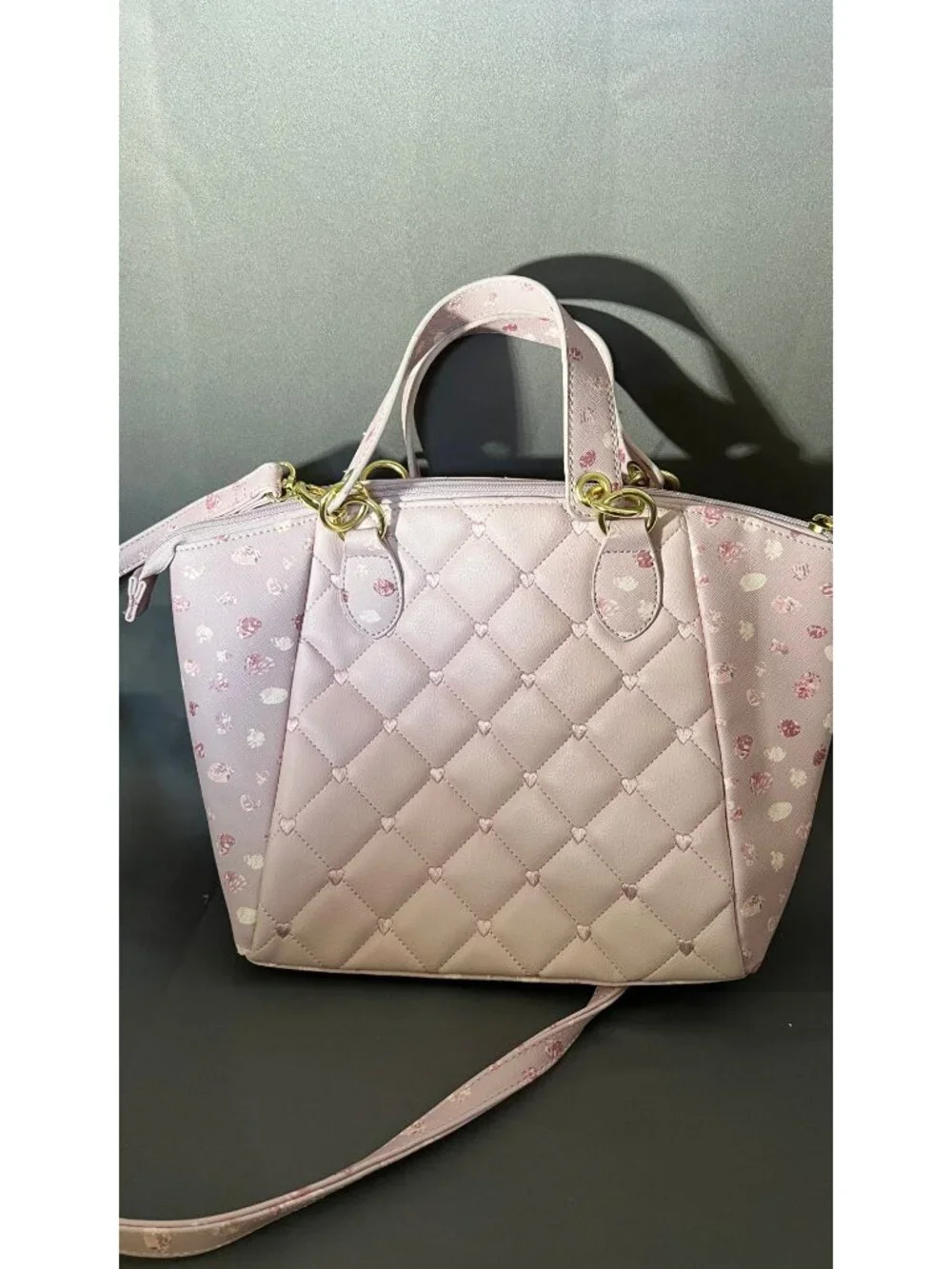 Luv Betsey By Betsey Johnson Pink Quilted Heart Tote With Gold Accents & Floral - Picture 5 of 13